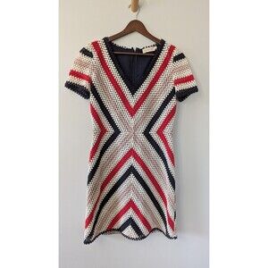 Tory Burch Womens Crochet Dress Small Red White Blue Designer Short Sleeve Vneck